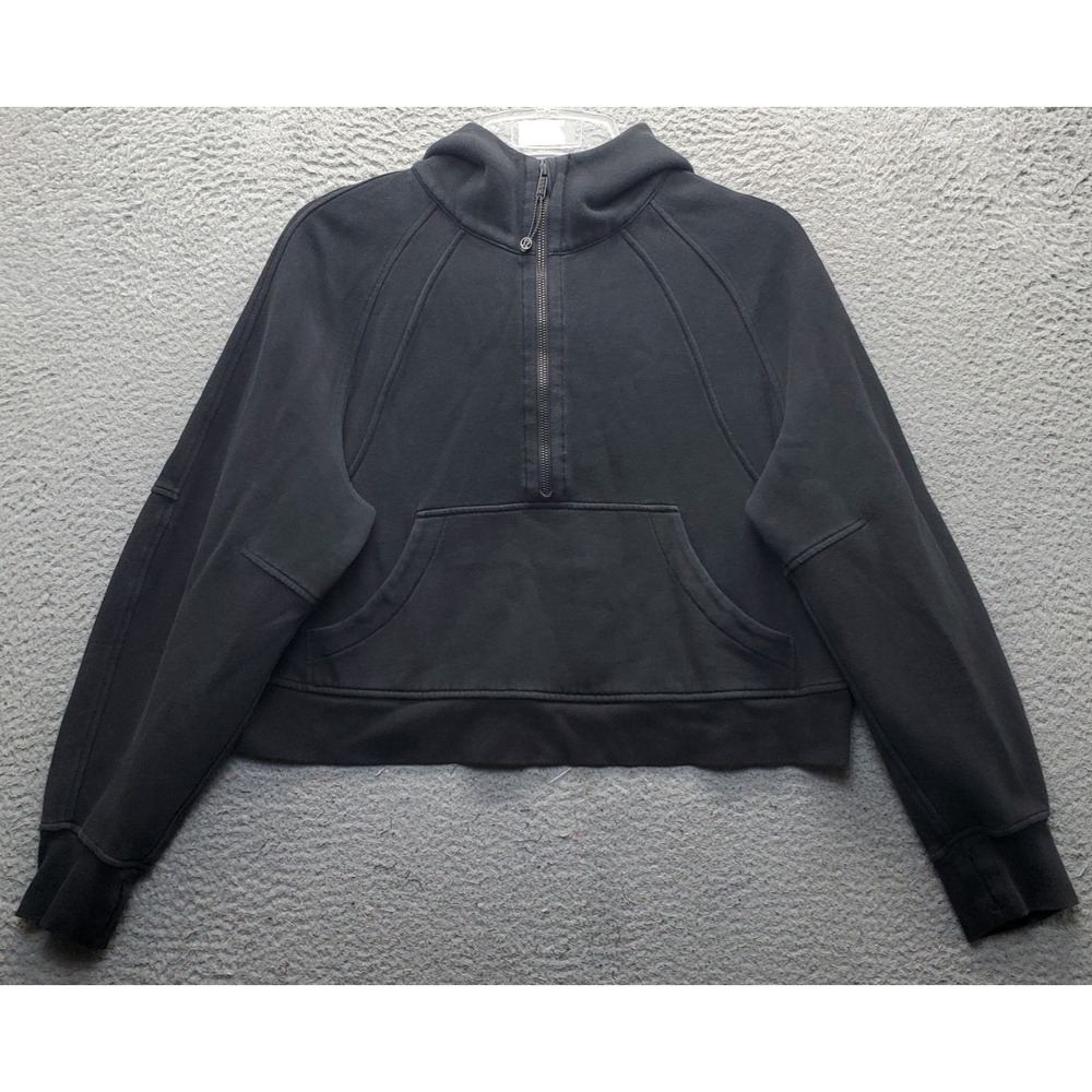 Lululemon Scuba Cropped Hoodie Women M/L Black Chunky Oversized 1/2 Zip Pullover
